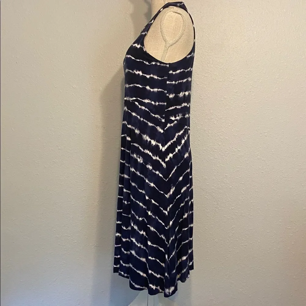 Athleta Navy Blue & White Santorini Thera Printed Dress Size Large